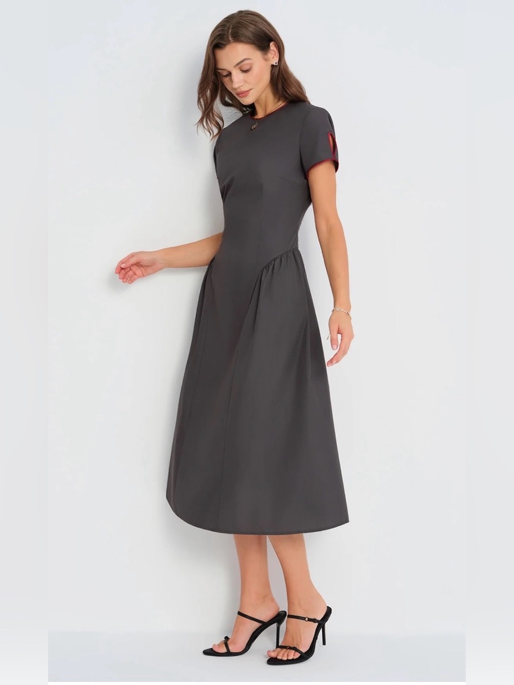 RIHOAS Charcoal Gray Midi Dress with Subtle Gather